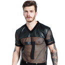 Number Jersey Leather Mesh Shirt Top