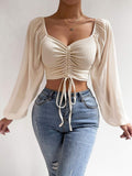 Mesh Drawstring Crop Top
