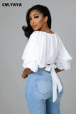 Back Bow Elastic Waist Blouse Top