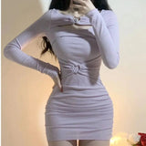 Purple Hip wrap Mini Knitted Dress