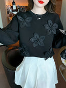 Beaded Floral Appliques Sweatshirt