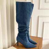 Jeans Thin Heel  Knee High Boots