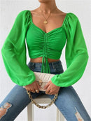 Mesh Drawstring Crop Top