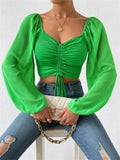 Mesh Drawstring Crop Top