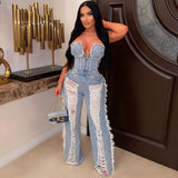 Ripped Jeans Tube Top Romper