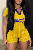 Baseball V Neck Romper Shorts