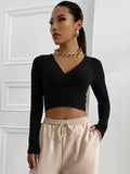 V-Collar Midriff Stretch Top