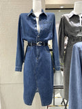 Button Collar Jeans Pocket Dress