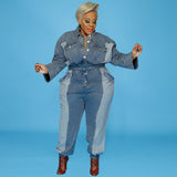 Plus Size Button Up Pocket Jeans Romper