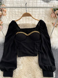 Square Collar Elegant Blouse Tops