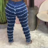 Tassel Splicing Mid Waist Jeans