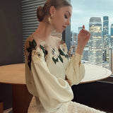 Mesh Floral Blouse Vintage Top