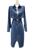 Button Collar Jeans Pocket Dress