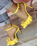 Yellow Ruffle Pointed Toe High Heels