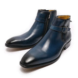 Blue Buckle Pointed Toe Boots