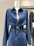 Button Collar Jeans Pocket Dress