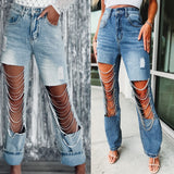 Diamond Rhinstone Ripped Jeans