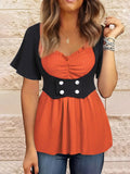4 button Flare Short Sleeve Top