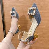 Elegant Buckle Square High Heels