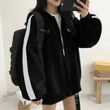 Stripe Sleeve Zip Up Sweater Hoodie