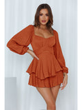 Ruffled Sleeve Back Tie Romper Shorts