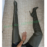 Leather Front Zip Over Knee High Boot