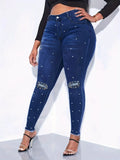 Plus Size Pearl Decor Jeans