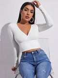 V-Collar Midriff Stretch Top