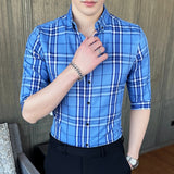 Three Quarter Sleeve Plaid Dress Shirt