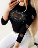 See Through Mesh Heart Blouse Top