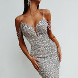 Glitter Sequins Chain Strap Dress