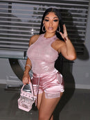 Pink Drawstring Shorts Set