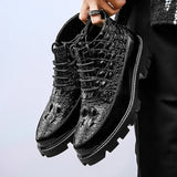 Thick Soled PU Embossed Leather Boots