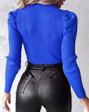 Studded Rhinestone Keyhole Neck Blouse Top