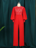Elegant Red Puffy Lace Romper