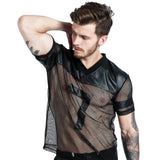 Number Jersey Leather Mesh Shirt Top