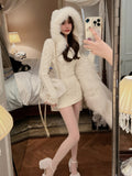 Knitted Fur Hooded Sweater Dress