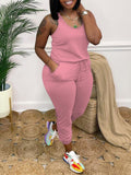 Plus Size Stretchy Drawstring Romper