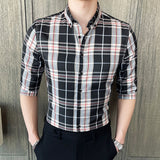 Three Quarter Sleeve Plaid Dress Shirt