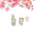Natural Opal Real 14k Yellow Gold Stud Earring