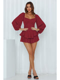 Ruffled Sleeve Back Tie Romper Shorts