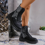 Floral Print Platform Ankle Boots