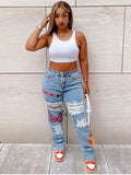 Plus Size Butterfly Juice Ripped Jeans