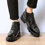 Thick Soled PU Embossed Leather Boots