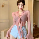Long Sleeve Tied Cropped Top