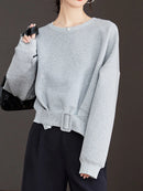 Stylish Grey Belt Waist Sweatshirt