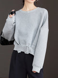 Stylish Grey Belt Waist Sweatshirt