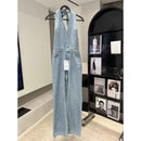 Halter Neck  Backless Jeans Romper