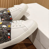 Rhinestone Rivets White Sneakers