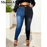 Plus Size Two Tone Color Jeans